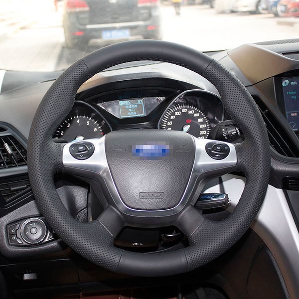 

hand sewingblack leather steering wheel stitch on wrap cover for ford focus