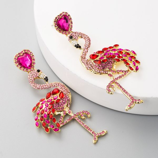 

2020 selling creative flamingo earrings female long women's diamond earrings with retro exaggerated alloy earring, Silver