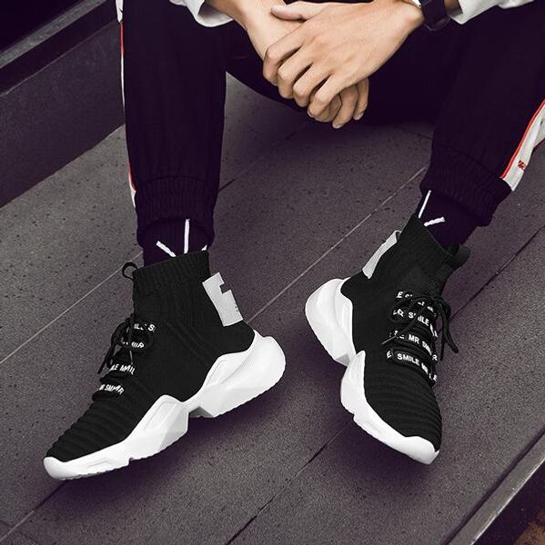 

designer 2019 autumn and winter men's shoes luxury high help socks shoes trend wild men casual running shoes ing, Black
