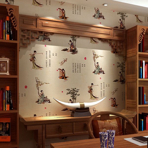 

chinese classical poetry beauty design wallpaper for living room study tea house tv background decor chinese vintage wallpaper