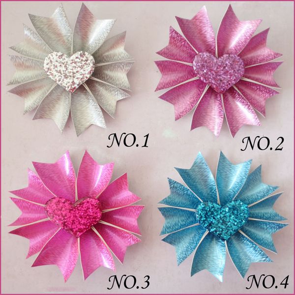 

100 girl latest fashion 3.5" fairy hair bow clip heart pentag baby spangle flash, Slivery;white