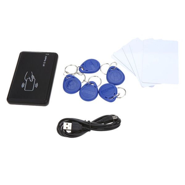 

125khz usb rfid proximity ic card reader + 5 keychain access keys + 5 identification cards