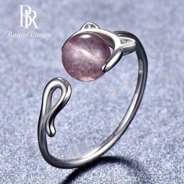 

bague ringen 100% real 925 sterling silver ring femal finger ring with 7mm round strawberry quartz gemstone anniversary gift v191220, Slivery;golden