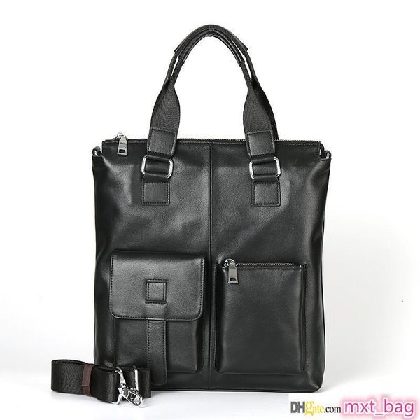 

mans tote fashion briefcases vertical square soft leather handbag business cow leather shoulder bag silt pocket briefcase