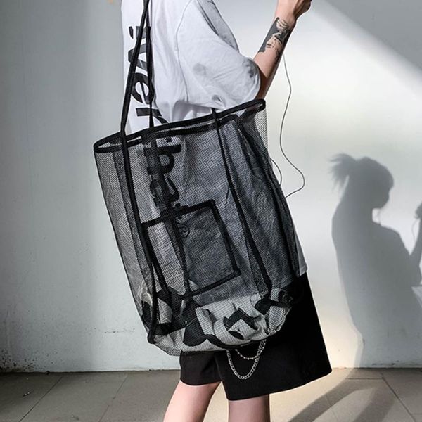 

classic texture women mesh beach shoulder bag creative design chic big capacity female outdoor sports fitness handbag