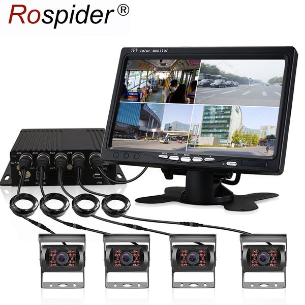 

truck dvr dash camera 4 channel cam backup video recorder kit cctv rear view monitor car bus ir night vision rospider h03
