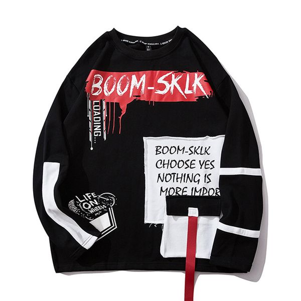 

oversize graffiti hoodies men 2019 fashion hip hop hoodie autumn high street pullover sweatshirt creative funny pocket, Black