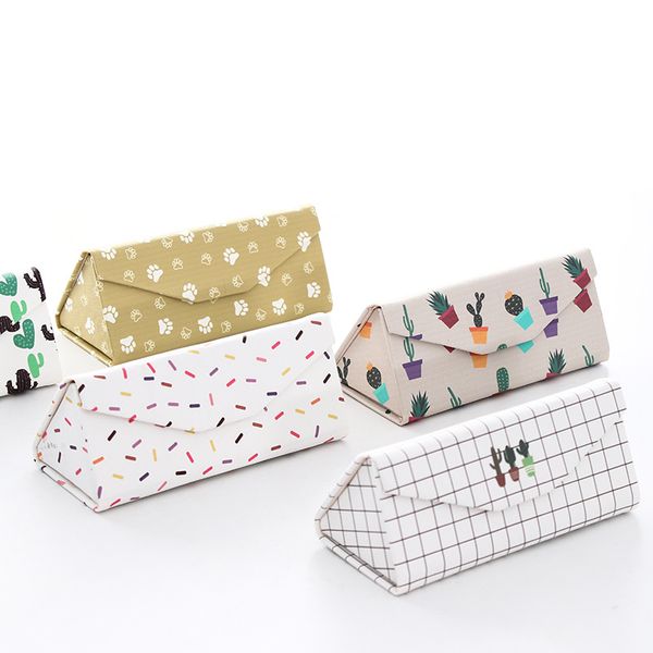 

mimiyou grade lovely pu spectacle cases for eyeglasses fashion fold up sunglasses box portable triangle eyewear protector, Silver