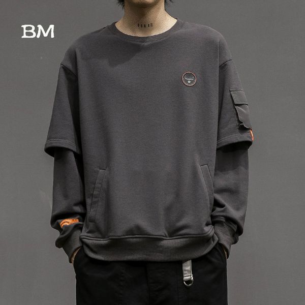 

streetwear fake two pieces fashons hoodies men harajuku clothing korean clothes hip hop sweatshirt 2019, Black
