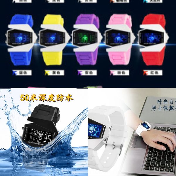

ra9ll student waterproof silica gel silicone tape alarm clock colorful electronic watch student waterproof silica gel electron luminous elec, Blue