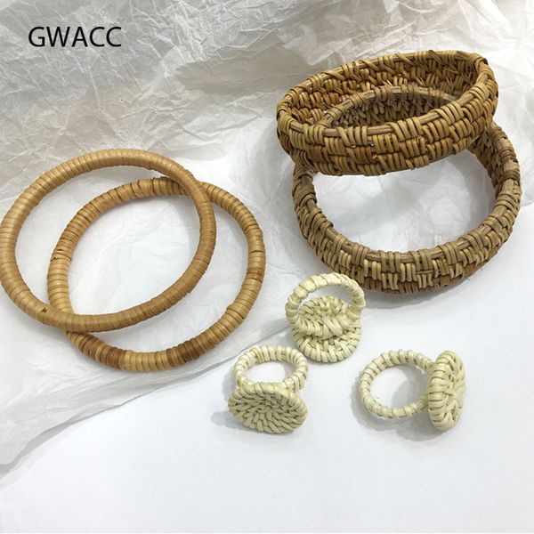 

gwacc vintage handmade straw weave nature rattan bracelets bangle for women vine braided bracelets holiday ins fashion jewelry, Golden;silver