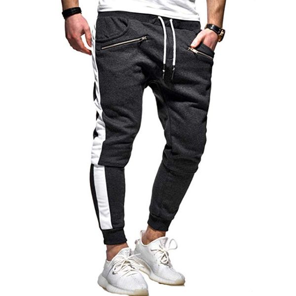 

two bar pants men 2019 hip hop casual jogging sports pants trousers men street fashion pocket zipper men's trousers 8455k, Black