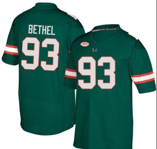 

women miam hurricanes pat bethel #93 ladies real full embroidery college football jersey size s-4xl or custom any name or number jersey, Black;red