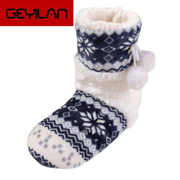 

christmas socks boots for women 2019 plush ball suede single winter warm home boots ladies shoes, Black