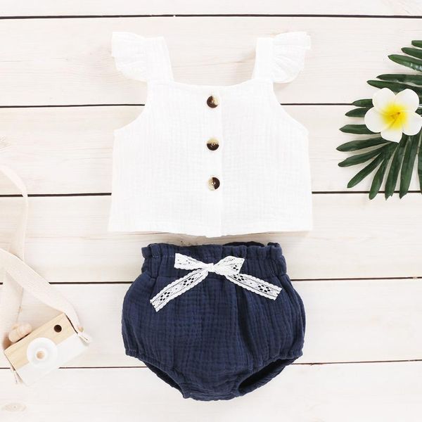 

infant baby girls clothes sets sleeveless solid tank +bowknot shorts outfits bowknot newborn summer clothes baby girls sets, White