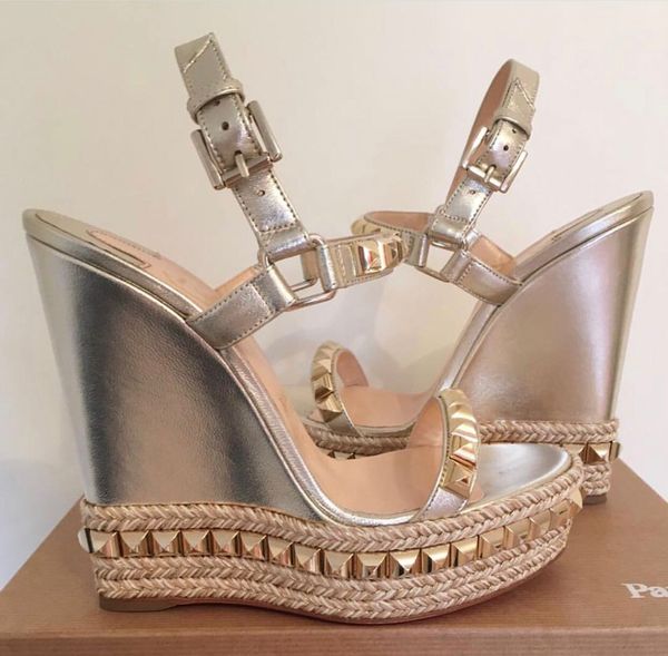 

summer high heels cataclou studded wedge brands red bottom wedge sandals women fashion famous ladies gladiator sandals, Black