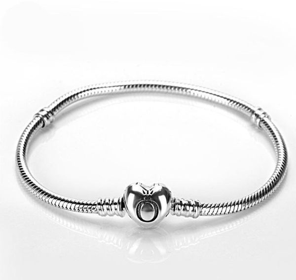 925 Original New Silver Heart Grosp Breads Charm Bracelets Fit Fit Heart Heart Charms Bracelet Jóias de moda DIY