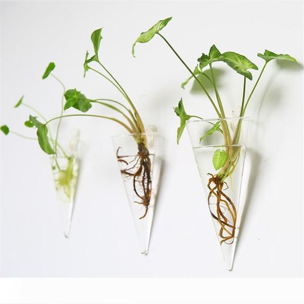 

3pcs cone shape glass wall vase for water plants wall-mounted flower holders decorative home indoor wall hydroponic vases