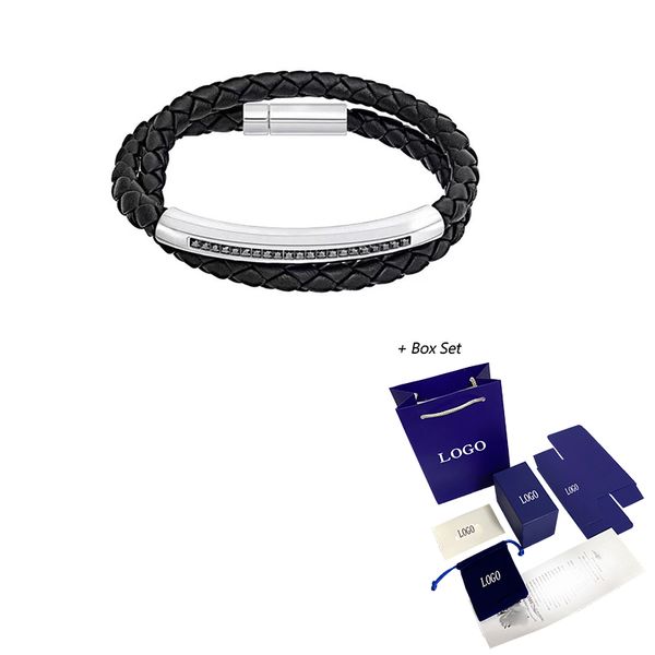 

2020 hip hop rock men's black leather hand rope,it's all the rage. it's a boy's bracelet, Golden;silver