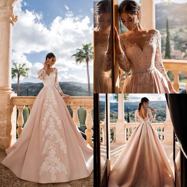 

nora naviano 2019 lace wedding dresses long sleeve backless sweep train boho bridal gowns plus size robe de mariÃ©e, White