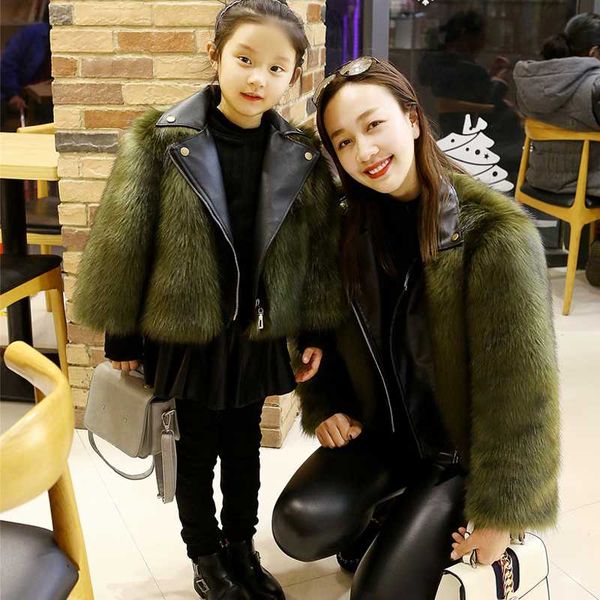 

2020 winter new fashion children fur coat girls thick cotton-padded clothes short style leather jacket patchwork warm outerwear, Blue;gray