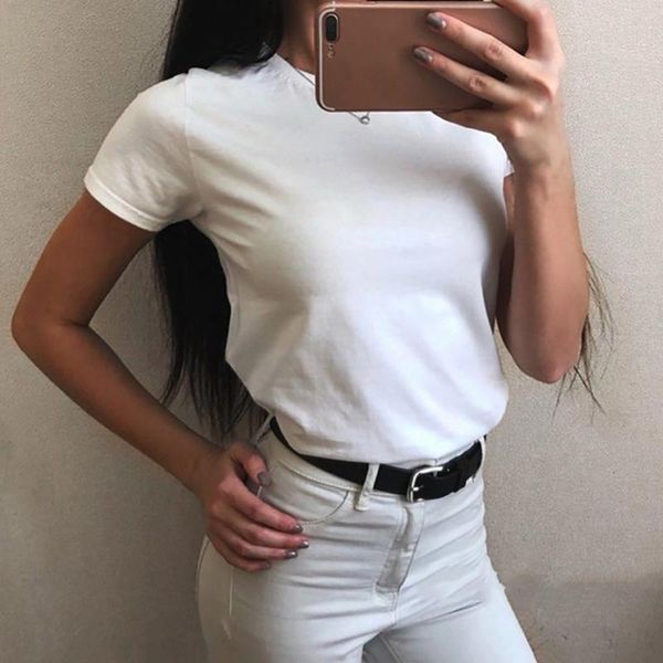 

men & women couples t shirt basic stretch short sleeve tees round neck casual blose solid color daily tshirt #yj, White