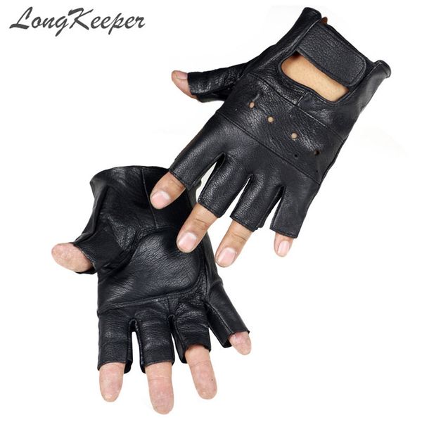 

longkeeper 2017 new style mens sheep leather driving gloves fitness gloves half finger tactical black guantes luva g232, Blue;gray