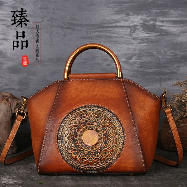 

women's handbag totem embossed leather women's bag one-shoulder genuine leather bag handbags women bags