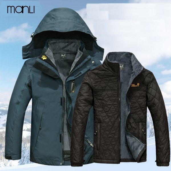 

men's winter inner fleece waterproof jacket 3 in 1 outdoor women sport warm brand coat hiking camping trekking skiing jackets, Blue;black