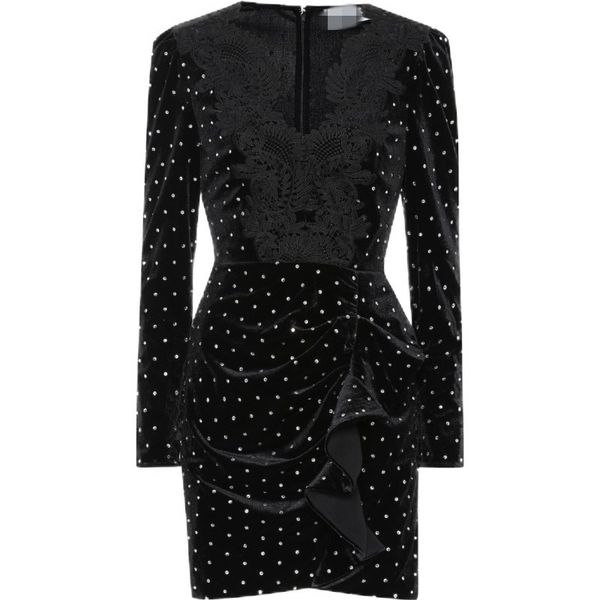 

2019 spring sp новая сексуальная женщина одежда сборки velvet волновой точки горячие drilling v-образным вырезом кружева строчка с длинными, Black;pink