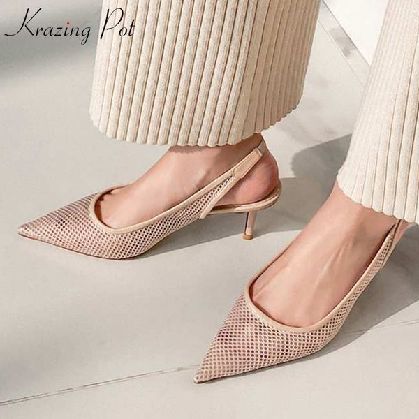 

krazing pot air mesh summer party female superstar natural skin elegant stiletto high heels shallow pumps l26, Black