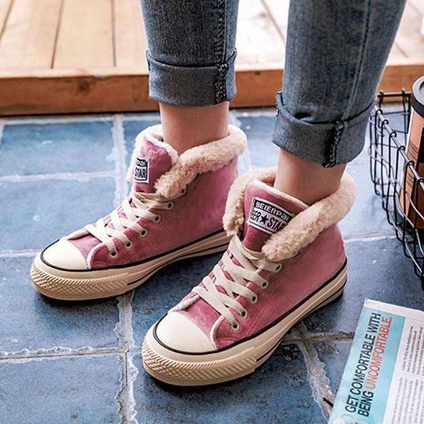 

women warm shoes winter short plus velvet cotton shoes soled ladies snow boots lace up female canvas woman dropshipping, Black