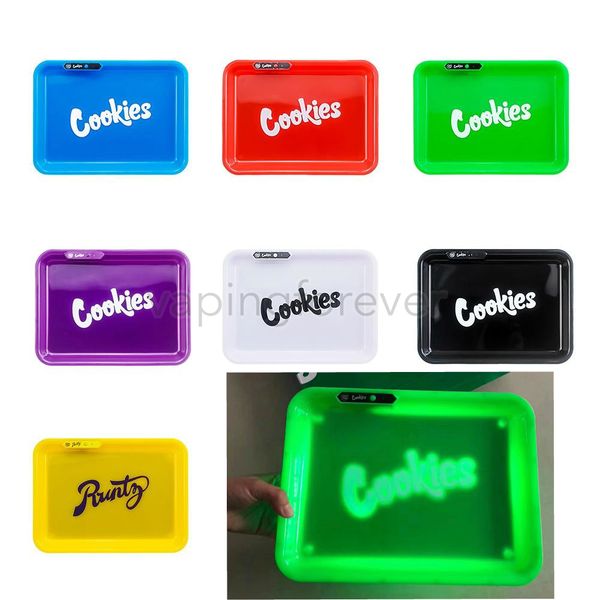 

Cookies Runtz California Glowtray Rechargeable LED Rolling Glow Tray Voice Control LED Tray For Rolling 420 Dry Herb Flower With Box
