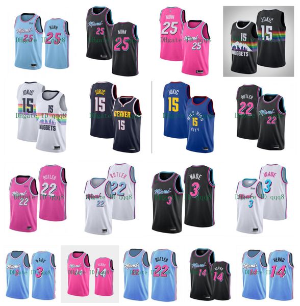 

15 jokic jersey dwyane 3 wade ncaa jimmy 22 butler tyler 14 herro kendrick 25 nunn stitched college basketball jerseys, Black