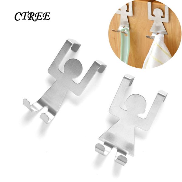 

ctree 2pcs/set cartoon figures over door hooks drawer hook stainless steel back door hook rack hanger for clothes bag hat c845