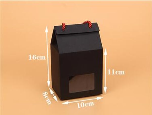 

200pcs/lot diy gift packaging black box white cookies packing bag with handle kraft paper candy box with clear window new