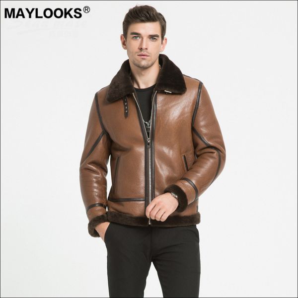 

maylooks 2019 new original fur integrated sheepskin men's leather clothing fashion ws92, Black