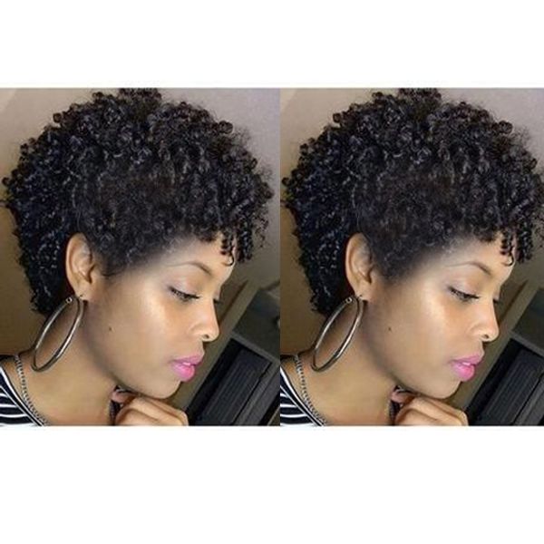 Novo penteado quente corte curto crespo encaracolado peruca preta cabelo brasileiro Africano Ameri simulação cabelo humano peruca curta encaracolada macia para senhora