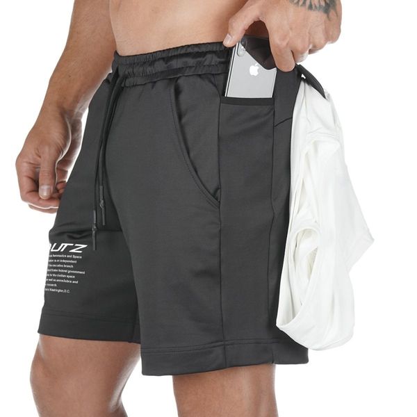 

new 2 in 1 running shorts men fitness gym shorts training exercise jogger with built-in pocket liner quick dry gym cloth, Black;blue