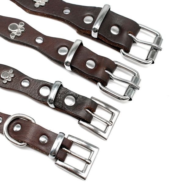 

genuine leather dog collar soft adjustable studded pet collars for small medium dogs cats pitbull brown color xxs xs s m