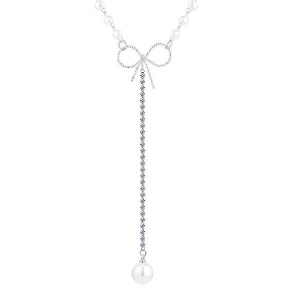 

bowknot pearl necklace jewelry f&g fashion crystal pendant necklaces, Silver