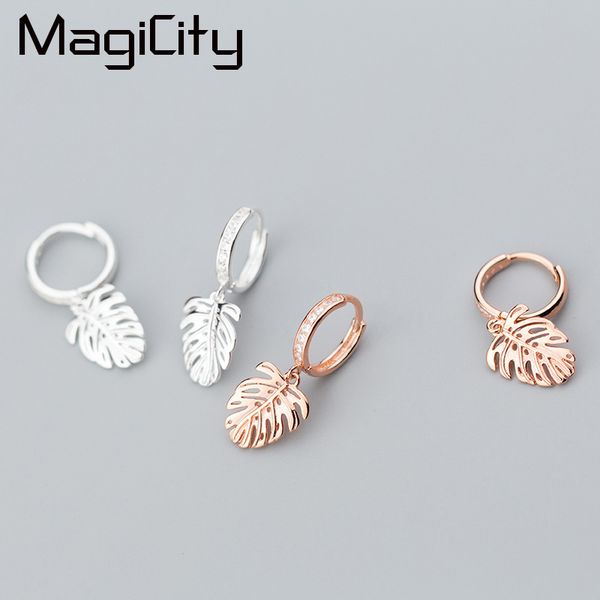

925 sterling silver bohemia monstera leaf hoop earrings for women girls 2018 fashion piercing huggie earrings zilveren oorbellen, Golden;silver