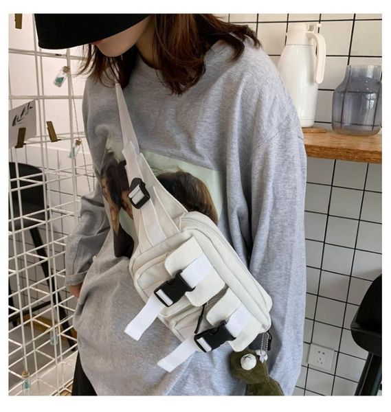 

2020 new korean version of the waist bag women's fashion cute messenger canvas bag casual large capacity chest ladies