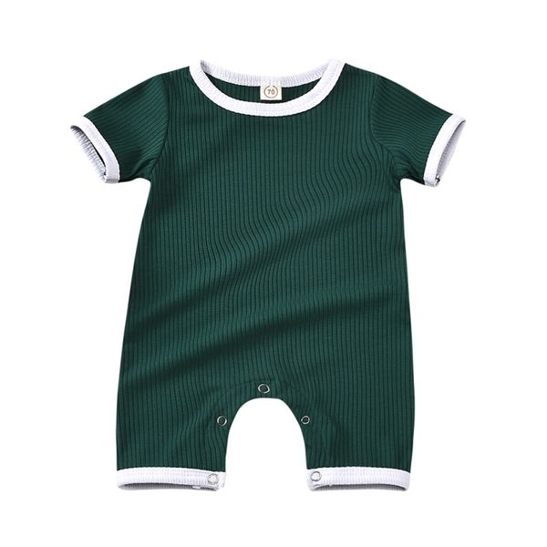 

лето новорожденный девочка одежда сплошной цвет круглый вырез яма полоса комбинезон комбинезон наряд детская одежда 2020, Blue