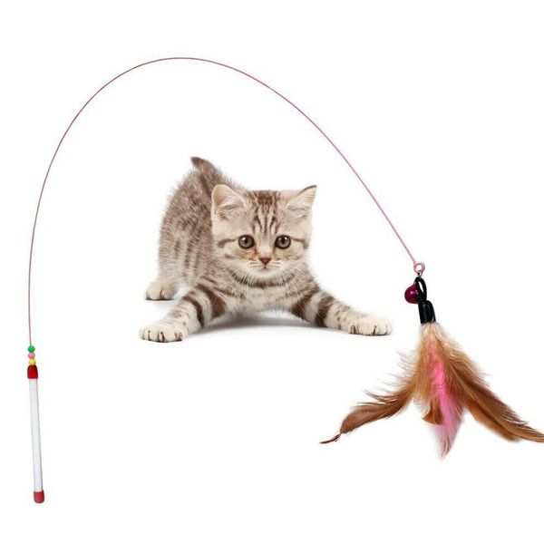 

fun kitten toys cat feather bell wand teaser rod bead play pet ball toy games funny for cats scratching playing training pet