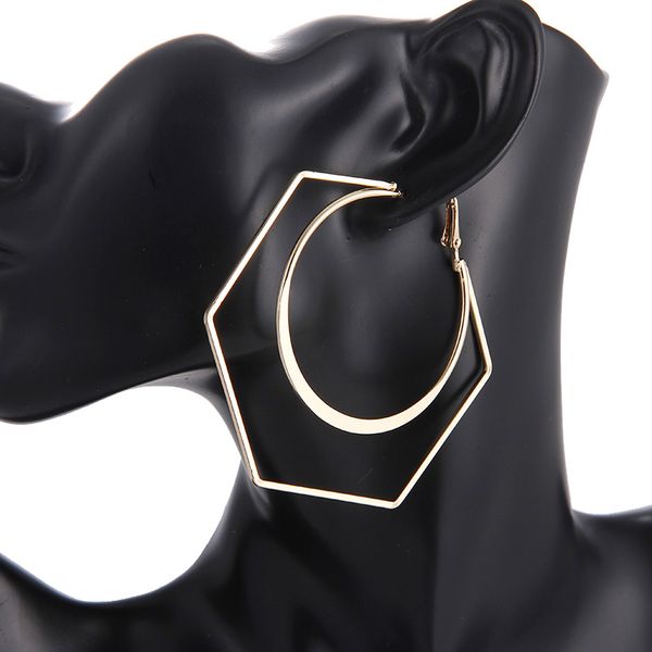 

rscvonm exaggeration 75mm alloy big hexagon hoop earrings for women 2018 fashion jewelry statement earrings punk brincos, Golden;silver