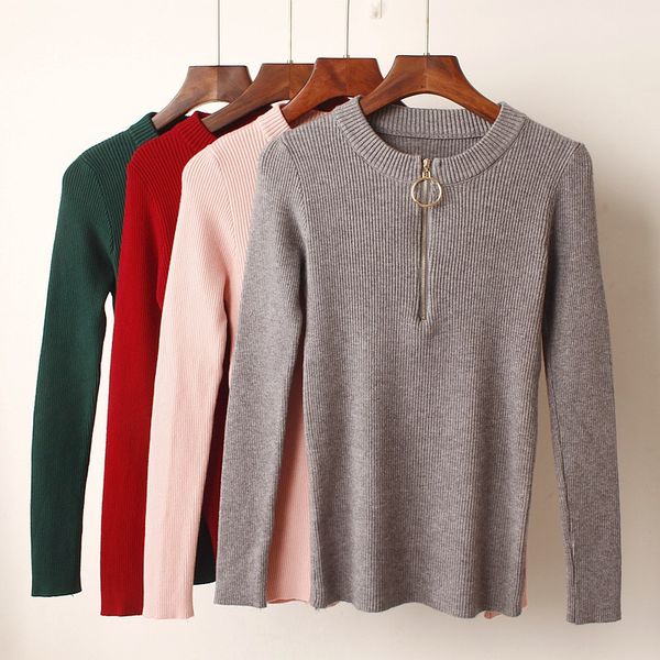 

autumn winter pullover women sweater high elasticity soft jumper fashion zipper female slim sweater top, White;black