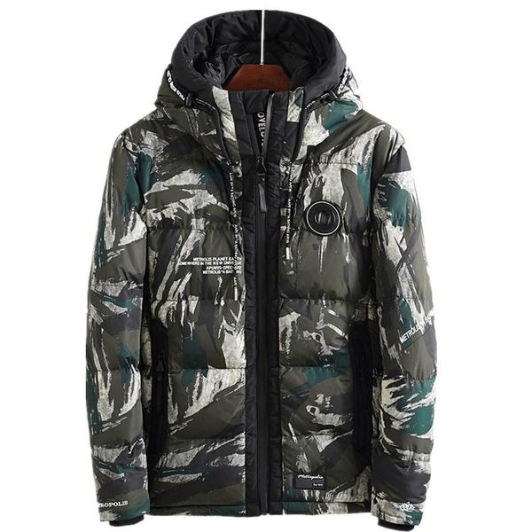 

2018 зимняя куртка пальто камуфляж печати повседневная мужская куртка толстая куртка с капюшоном теплое пальто, Black