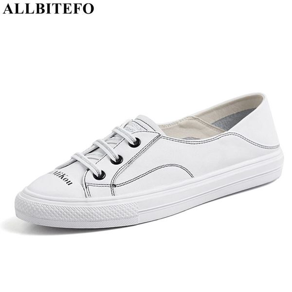 

allbitefo fashion casual genuine leather women shoes women flats sneakers shoes flat heel heels, Black