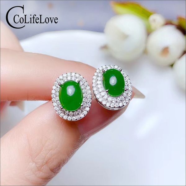 

colife jewelry 925 silver jade earrings for daily wear 6*8mm natural chinese jasper stud earrings sterling silver jasper jewelry, Golden;silver